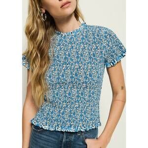 NEW NATION LTD evie smocked top in blue hazy daisy